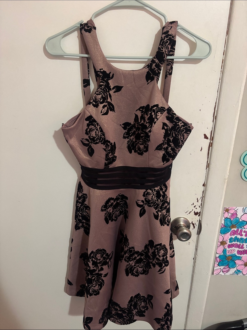 Junior's Size 7 City Studio Dress with Built-in Bra Pink & Black Velour
